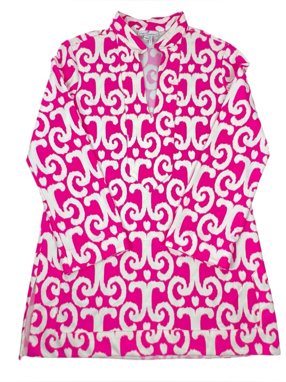 Jude Connally Tunic Shirt Womens Medium Pink White Ikat Print Long Sleeve Boho